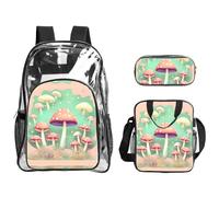 WBQLSL Ensemble sac à dos imprimé rouge de couleur unie, y compris sac à déjeuner et trousse à crayons, adapté pour l'étude, le travail, les voyages d'affaires et les voyages, Champignon de rêve