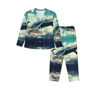 WBQLSL Fantastique ensemble de pyjama pour femme imprimé baleine, doux et chaud, relaxant à la maison, Noir , S