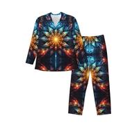 WBQLSL Fantastique ensemble de pyjama pour homme avec impression de fleurs, vêtements de détente à manches longues, taille élastique, poches latérales pratiques, Noir , XXL