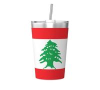 WBQLSL Gobelet isotherme en paille avec drapeau du Liban idéal pour une utilisation en salle de sport ou pour transporter en déplacement