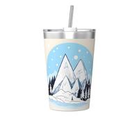 WBQLSL Gobelet isotherme en paille Motif montagnes enneigées Idéal pour une utilisation en salle de sport ou à transporter en déplacement