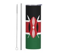 WBQLSL Gobelet pratique en acier inoxydable avec paille - Motif drapeau du Kenya - Pour sports de plein air, cyclisme, bureau - 590 ml