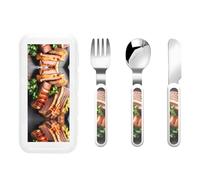 WBQLSL Golden Roast Service de table portable 3 pièces pour enfants Vaisselle pour enfants Vaisselle de pique-nique portable