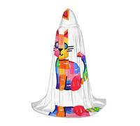 WBQLSL Grande cape à capuche carrée colorée imprimée de chat, costume d'adolescent, accessoire de fête, tailles S/M/L