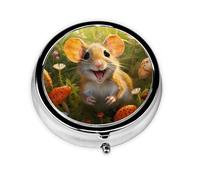 WBQLSL Happy Mouse Mini boîte à pharmacie avec trois compartiments, petite boîte à médicaments ronde, portable
