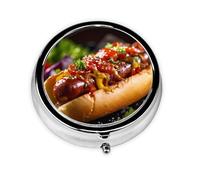 WBQLSL Hot Dog Mini boîte à médicaments avec trois compartiments, petite boîte à médicaments ronde, portable