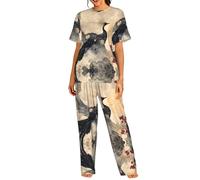 WBQLSL Ink Phoenix Print Ensemble de pyjama à manches courtes pour femme - Vêtement d'été décontracté léger, Noir , S