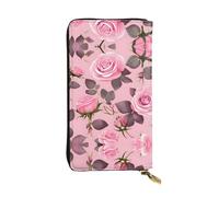 WBQLSL Joli portefeuille en cuir avec motif roses roses - 19 x 10,5 cm de long - Avec fermeture éclair - Pratique pour les voyages