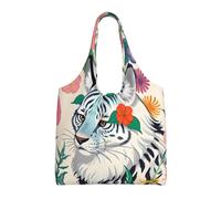 WBQLSL Joli sac à bandoulière tigre blanc - Pratique à transporter, adapté pour le shopping, le travail et l'étude, noir, taille unique