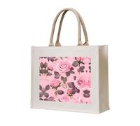 WBQLSL Joli sac fourre-tout en toile imprimée roses | Sac de rangement léger, parfait pour la plage, les pique-niques et les achats quotidiens