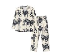 WBQLSL Kirin Ensemble de pyjama doux à manches longues pour homme, vêtements de détente décontractés, taille élastique, double poches latérales, Noir , M