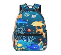 WBQLSL Le monde sous-marin bleu des poissons Sac à dos de voyage léger adapté pour la randonnée, les voyages d'affaires, le camping, le fitness, l'école, l'université et d'autres occasions, avec un