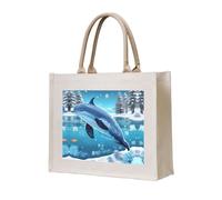 WBQLSL Le sac fourre-tout en toile imprimée dauphin peut être utilisé pour le rangement, le pique-nique, la plage, la piscine et d'autres scènes.