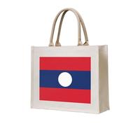 WBQLSL Le sac fourre-tout en toile imprimée drapeau du Laos peut être utilisé pour le rangement, le pique-nique, la plage, la piscine et d'autres scènes.