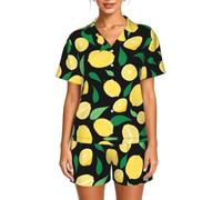 WBQLSL Lemon Fruit Ensemble de pyjama à manches courtes pour femme - Avec poches - Pyjama cardigan, Noir , M-6XL