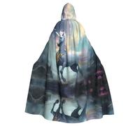 WBQLSL Licorns on the Run Halloween cape bal masqué cape à capuche rave costume de fête (longueur 147 cm/hauteur de la capuche 38 cm)