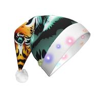 WBQLSL Little Fat Tiger Head Chapeau de Noël lumineux en trois étapes pour adulte, chapeau de Noël unisexe avec éclairage LED pour le Nouvel An, cadeau de fête de Noël