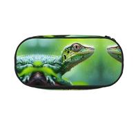 WBQLSL Lizard Close-Up Imprimée Papeterie Sac de Rangement Multi-Grille Multicouche Crayon Trousse Portable Étudiant
