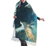WBQLSL Long foulard à pompons blanc oiseau volant, une écharpe tendance pour femme, parfaite pour le printemps, l'automne ou l'hiver, et un excellent cadeau de vacances.