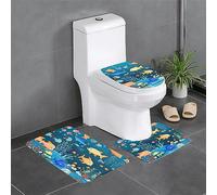 WBQLSL Lot de 3 tapis de sol de salle de bain absorbant l'eau, tapis de sol de protection adapté aux toilettes et salle de bain, motif monde sous-marin bleu de poissons