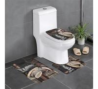 WBQLSL Lot de 3 tapis de sol de salle de bain absorbant l'eau, tapis de sol de protection pour toilettes et salle de bain, motif cowboy noir chapeau bottes western