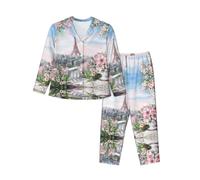 WBQLSL Magnifique ensemble de pyjama à manches longues imprimé Tour Paris, simple et confortable, Noir , M-3XL