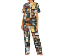 WBQLSL Memory Fragments Print Ensemble de pyjama à manches courtes pour femme - Vêtement d'été décontracté léger, Noir , S