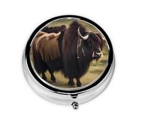 WBQLSL Mighty Highland Yak Boîte à médicaments ronde avec 3 compartiments pour le rangement portable des médicaments
