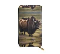 WBQLSL Mighty Highland Yak Longue pochette en cuir avec porte-monnaie zippé et 12 emplacements pour cartes de crédit, portefeuille de voyage léger