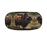 WBQLSL Mighty Highland Yak Trousse à crayons avec compartiments multicouches, adaptée pour ranger des articles de papeterie de bureau sur le campus, Noir , Taille unique, Trousse de beauté