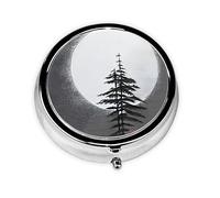 WBQLSL Mini pilulier rond, 3 cloisons, pilulier portable, peut être mis dans un portefeuille, une poche, léger et pratique, motif lune et pin