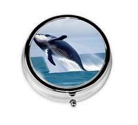 WBQLSL Mini pilulier rond, 3 cloisons, pilulier portable, peut être mis dans un portefeuille, une poche, léger et pratique, motif baleines en mer