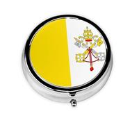 WBQLSL Mini pilulier rond, 3 cloisons, pilulier portable, peut être mis dans un portefeuille, une poche, léger et pratique, motif drapeau du Vatican