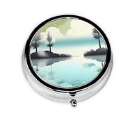 WBQLSL Mini pilulier rond, 3 cloisons, pilulier portable, peut être mis dans un portefeuille, une poche, léger et pratique, motif lacs tranquilles