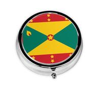 WBQLSL Mini pilulier rond, 3 cloisons, pilulier portable, peut être mis dans un portefeuille, une poche, léger et pratique, motif drapeau de la Grenade