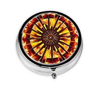 WBQLSL Mini pilulier rond, 3 cloisons, pilulier portable, peut être mis dans un portefeuille, une poche, léger et pratique pour tourner le motif de la flamme