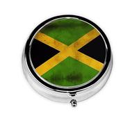 WBQLSL Mini pilulier rond, 3 cloisons, pilulier portable, peut être mis dans un portefeuille, une poche, léger et pratique, motif vieux drapeau jamaïcain