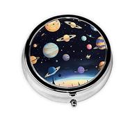 WBQLSL Mini pilulier rond, 3 cloisons, pilulier portable, peut être mis dans un portefeuille, une poche, léger et pratique, motif Saturne Jupiter Earth
