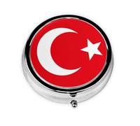 WBQLSL Mini pilulier rond, 3 cloisons, pilulier portable, peut être mis dans un portefeuille, une poche, léger et pratique, motif drapeau de la Turquie