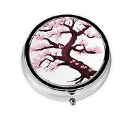 WBQLSL Mini pilulier rond, 3 cloisons, pilulier portable, peut être mis dans un portefeuille, une poche, léger et pratique, motif arbre en fleurs de cerisier