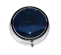 WBQLSL Mini pilulier rond, 3 cloisons, pilulier portable, peut être mis dans un portefeuille, une poche, léger et pratique, motif vue nocturne bleu foncé