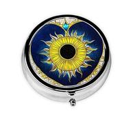 WBQLSL Mini pilulier rond, 3 cloisons, pilulier portable, peut être mis dans un portefeuille, une poche, léger et pratique, motif de cœur et de soleil