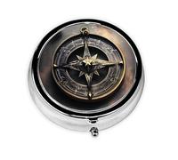 WBQLSL Mini pilulier rond, 3 cloisons, pilulier portable, peut être mis dans un portefeuille, une poche, léger et pratique, motif de boussole de runes nordiques