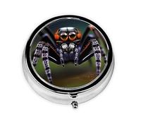 WBQLSL Mini pilulier rond, 3 cloisons, pilulier portable, peut être mis dans un portefeuille, une poche, léger et pratique, motif araignées tropicales