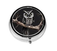 WBQLSL Mini pilulier rond, 3 cloisons, pilulier portable, peut être mis dans un portefeuille, une poche, léger et pratique, motif hibou tard dans la nuit