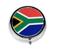 WBQLSL Mini pilulier rond, 3 cloisons, pilulier portable, peut être mis dans un portefeuille, une poche, léger et pratique, motif drapeau sud-africain