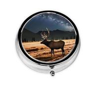 WBQLSL Mini pilulier rond, 3 cloisons, pilulier portable, peut être mis dans un portefeuille, une poche, léger et pratique, motif élan dans la prairie