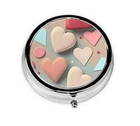 WBQLSL Mini pilulier rond, 3 cloisons, pilulier portable, peut être mis dans un portefeuille, une poche, léger et pratique, motif d'amour
