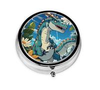 WBQLSL Mini pilulier rond, 3 compartiments, pilulier portable, peut être mis dans un portefeuille, une poche, léger et pratique, joli motif dinosaure