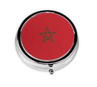 WBQLSL Mini pilulier rond, 3 compartiments, pilulier portable, peut être mis dans un portefeuille, une poche, léger et pratique motif drapeau du Maroc